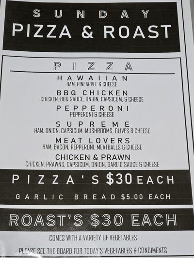 Sunday Pizza and Roast menu