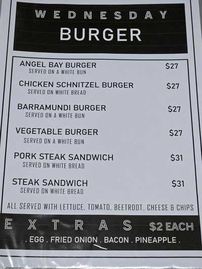 Wednesday Burger Night menu